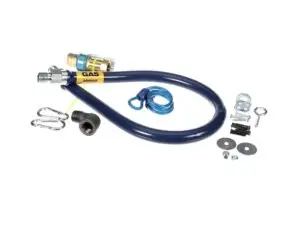 a blue hose with a black handle and a blue wire