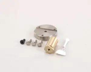 a metal object with screws and a white object