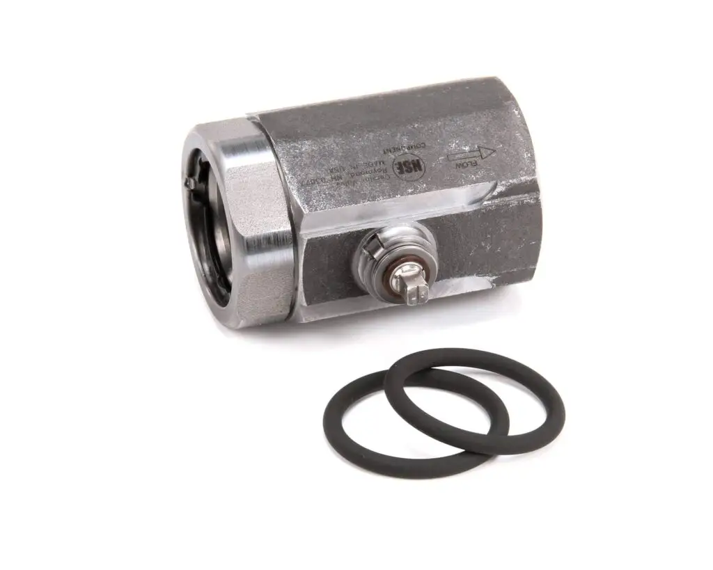 a silver cylinder with black gaskets