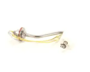 a metal device with yellow wires