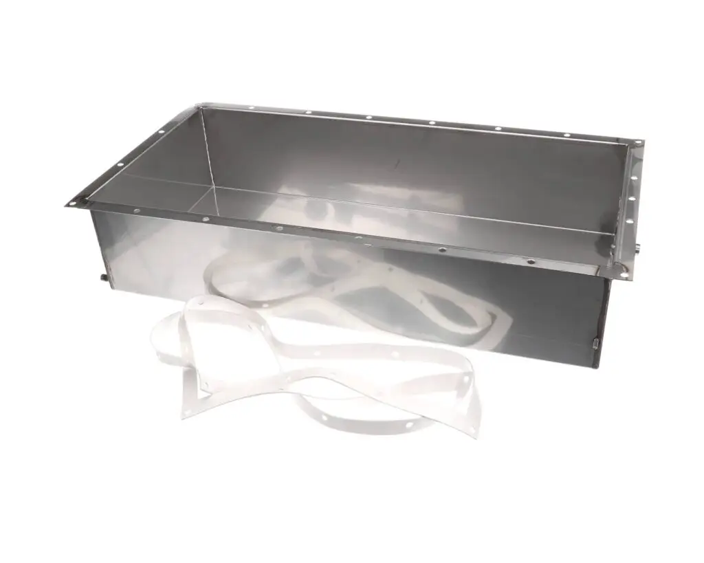 a metal container with a white strip