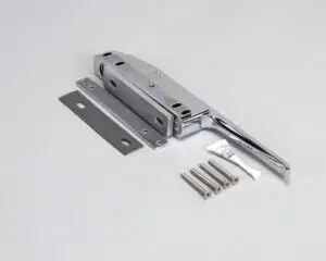 a metal door latch with screws