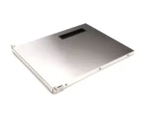 a silver rectangular object with a black handle