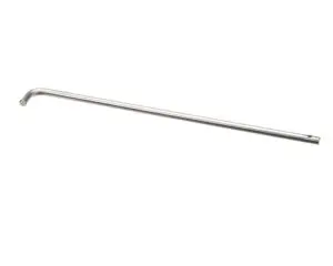 a long silver tool with a white background