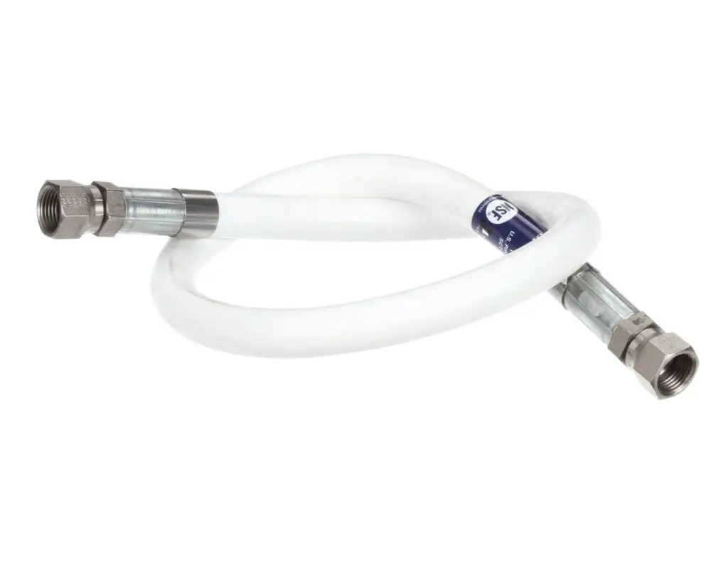 a white hose with metal connectors
