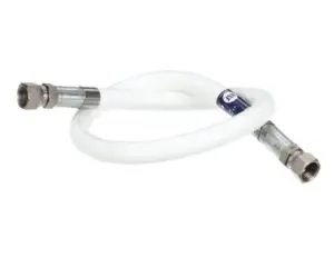 a white hose with metal connectors
