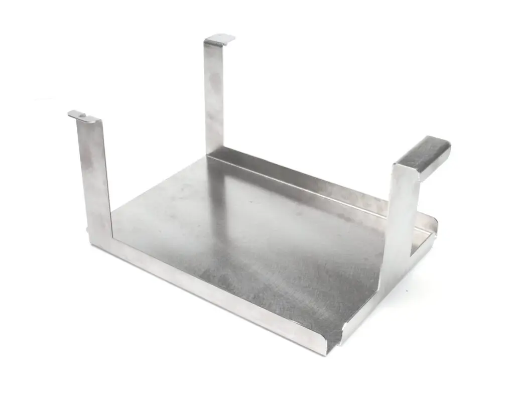a metal shelf with two legs