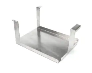 a metal shelf with two legs