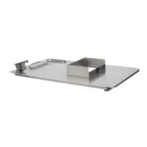 a metal tray with a clip on it