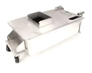 a metal container with wheels