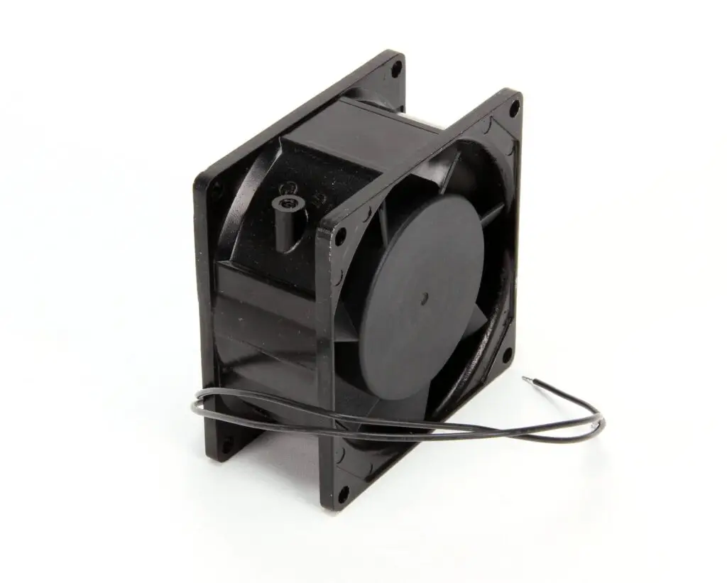 a black fan with a wire