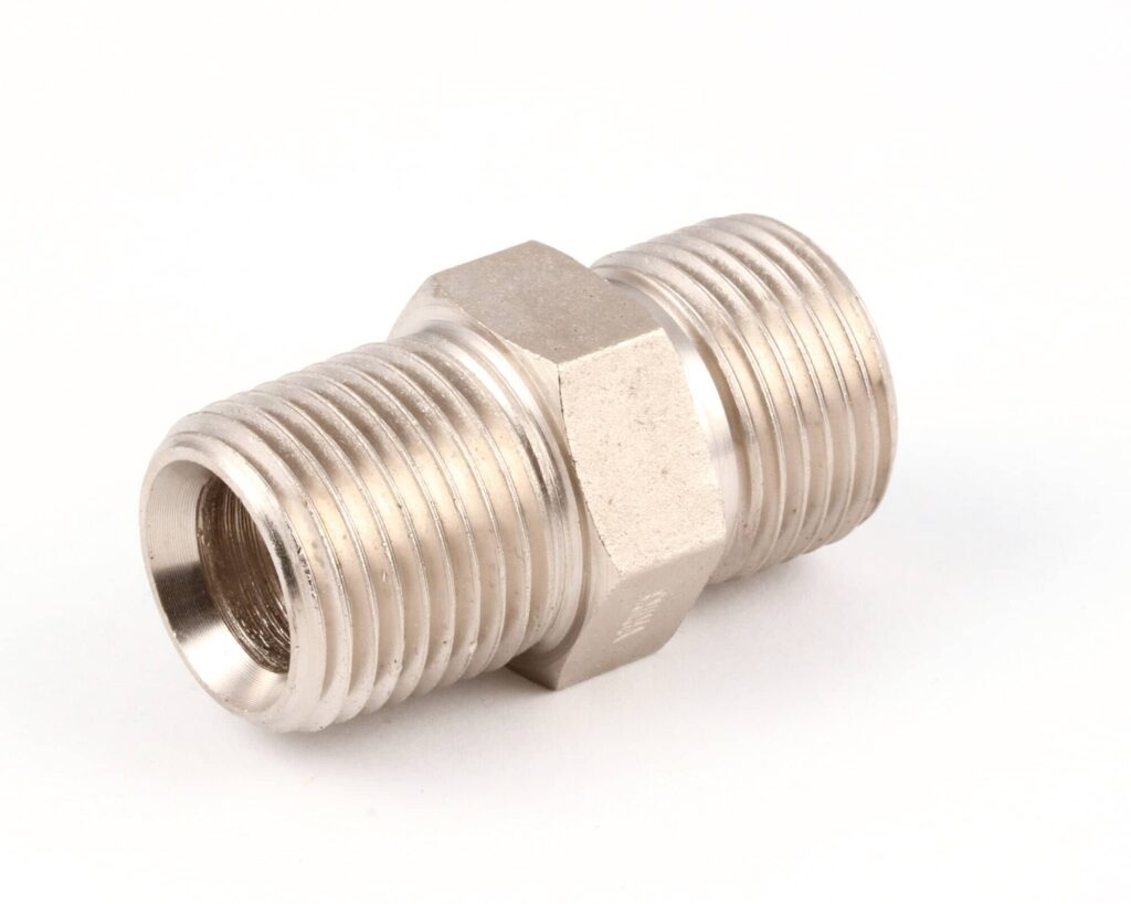 a silver metal pipe fitting