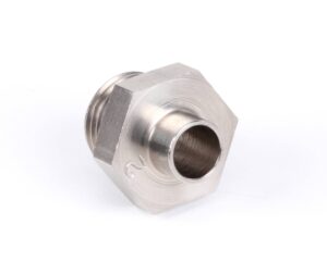 a silver metal nut with a hole