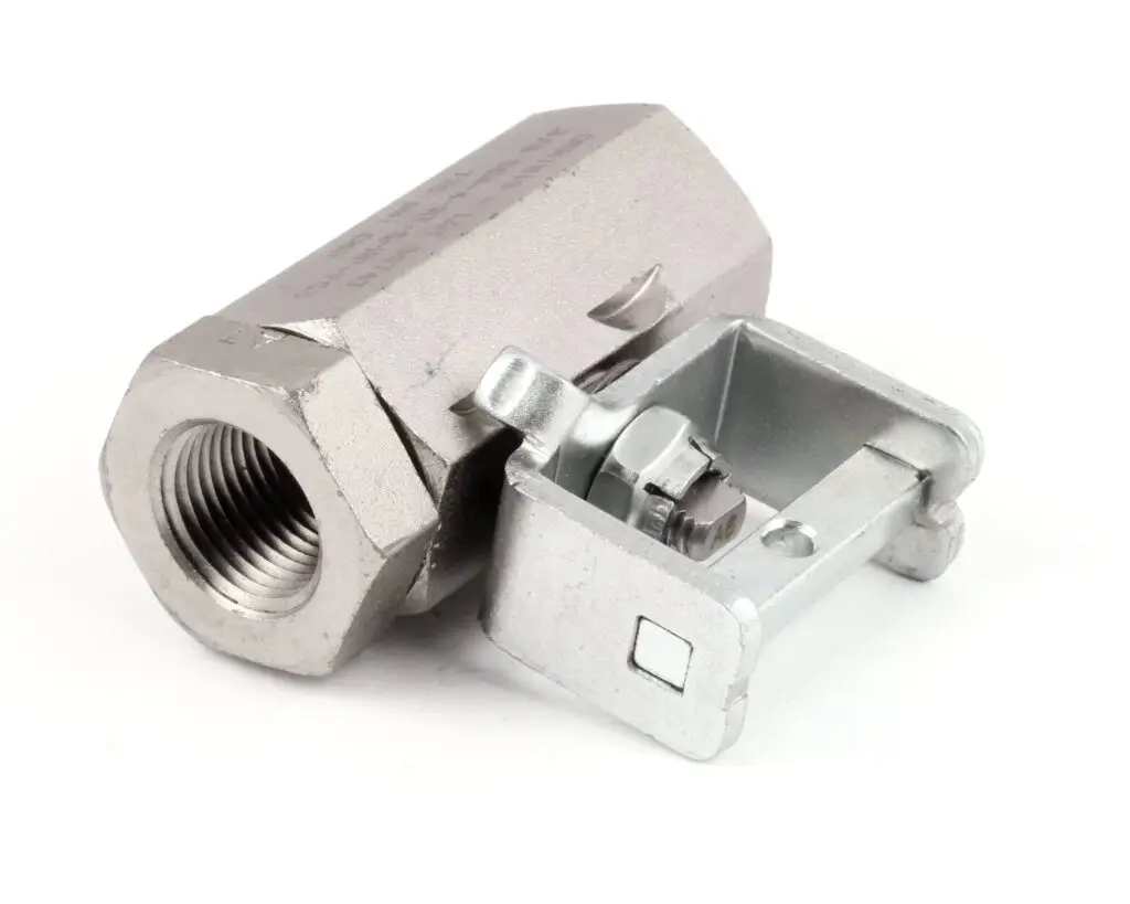 a silver metal piece with a nut
