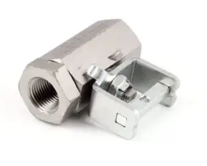 a silver metal piece with a nut