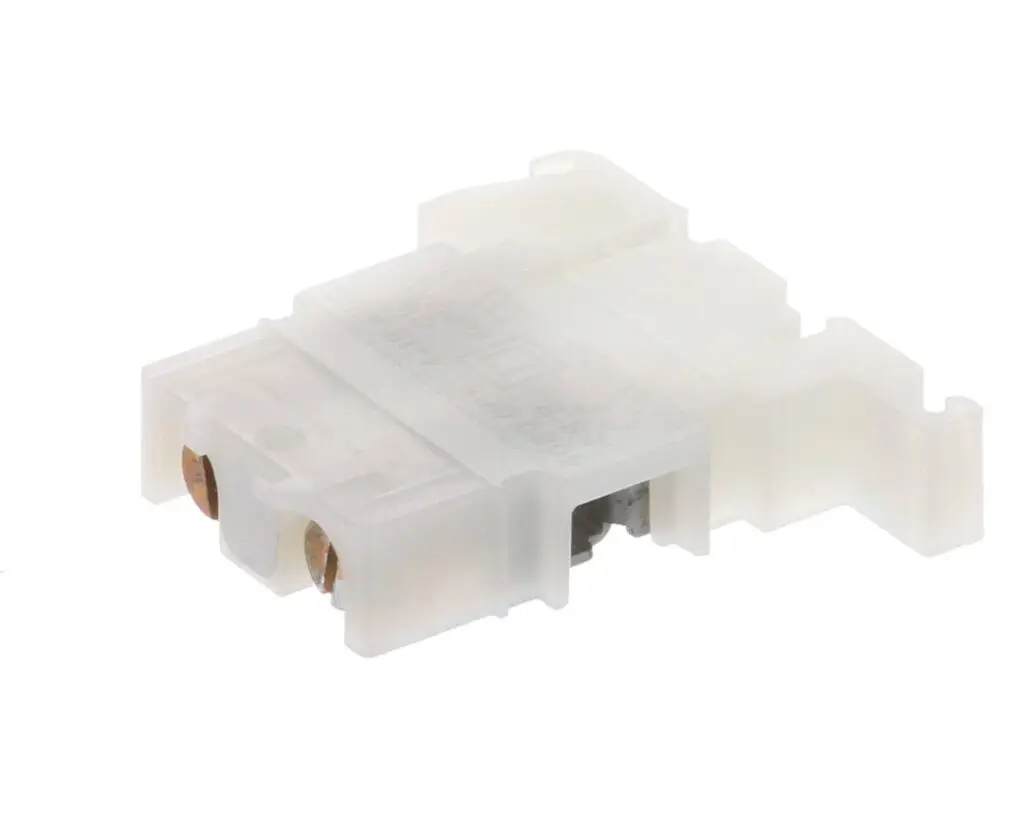 a white plastic connector with two holes