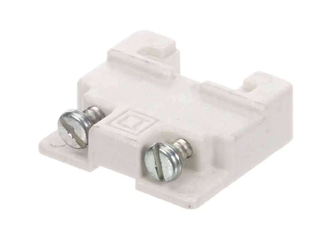 a white plastic device with screws
