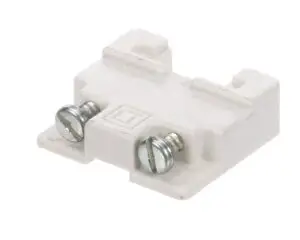 a white plastic device with screws