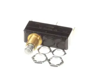 a black and gold switch with a screw and nuts