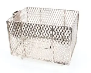 a metal basket with a handle