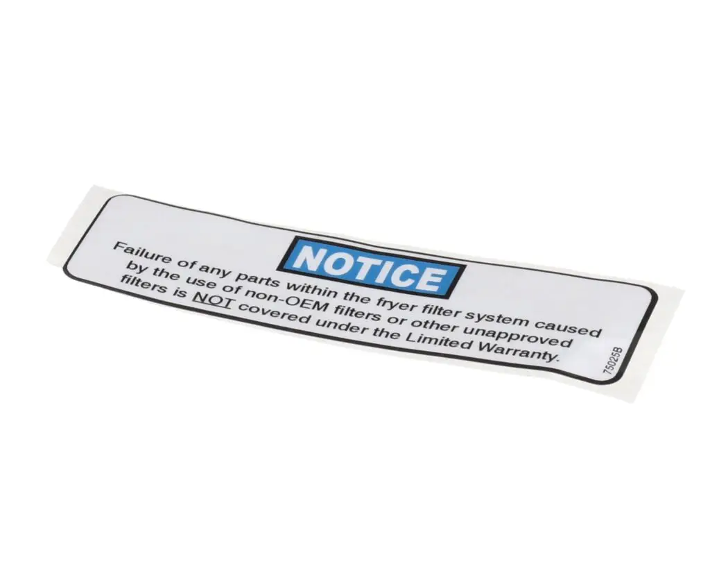 Henny Penny Label- Filter Notice