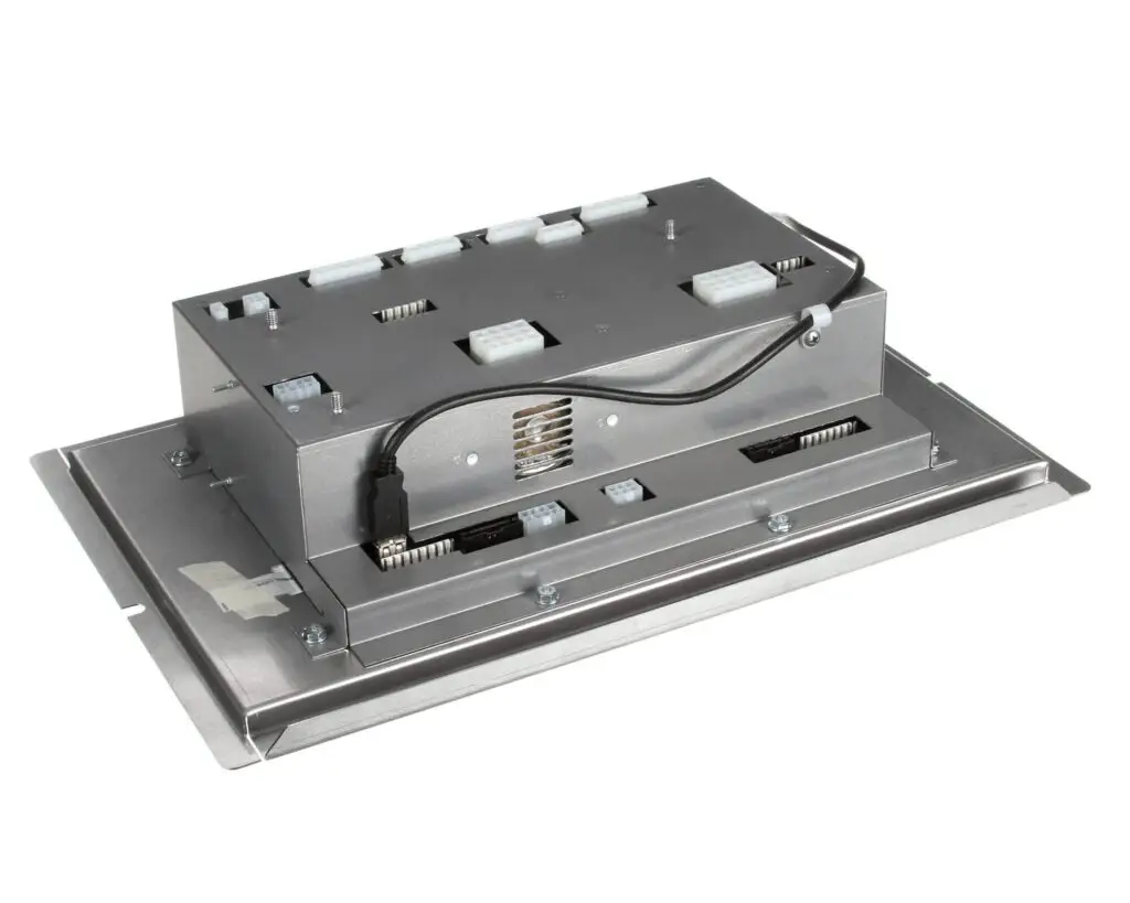 a rectangular metal box with wires