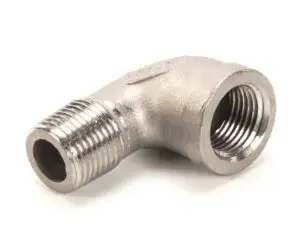 a silver pipe fitting with nozzles