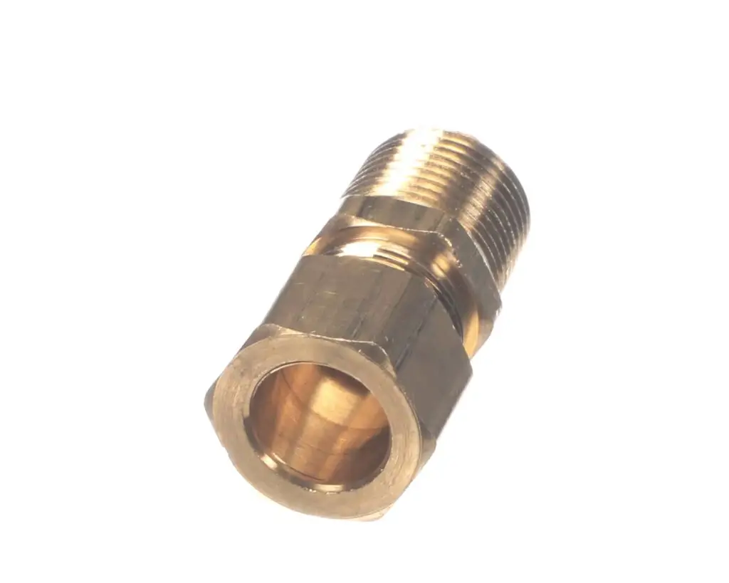 a gold metal pipe with a nut