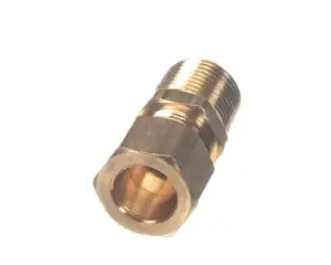 a gold metal pipe with a nut