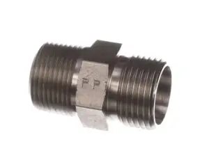a metal pipe fitting with a nut