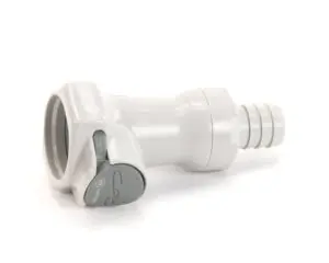 a white plastic pipe with a grey handle