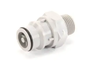 a white plastic pipe with black ring