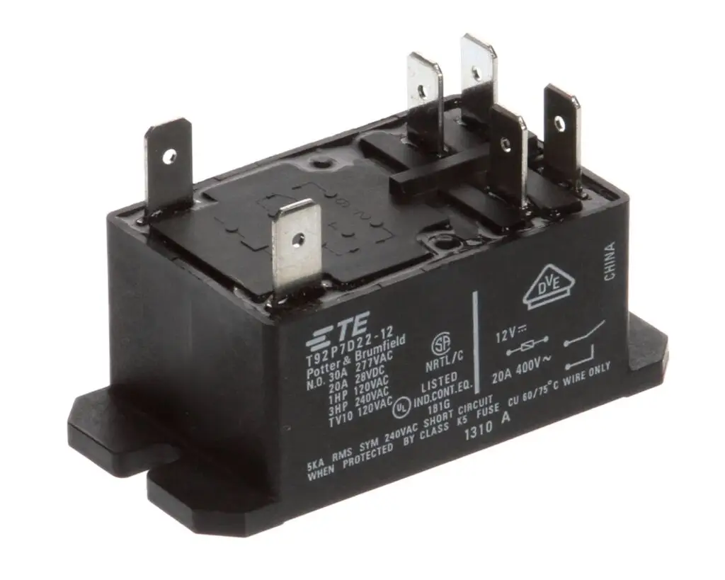 a black electrical device with silver metal parts