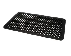 a black plastic mat with holes