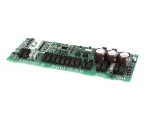 a green circuit board with many small black and white objects