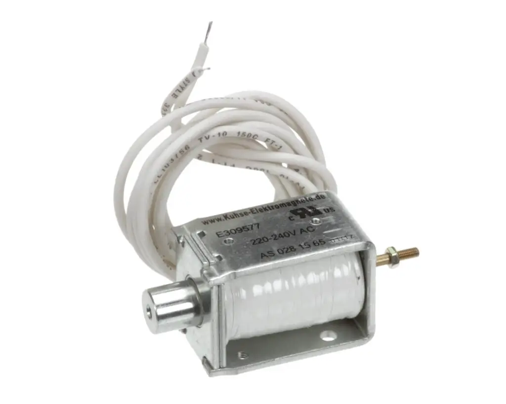 a small metal device with white wires