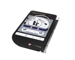 a black and white device with buttons and wires