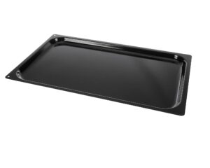 a black tray with a white background
