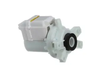 a white plastic pump with a black ring