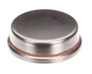 a round silver object with a red band