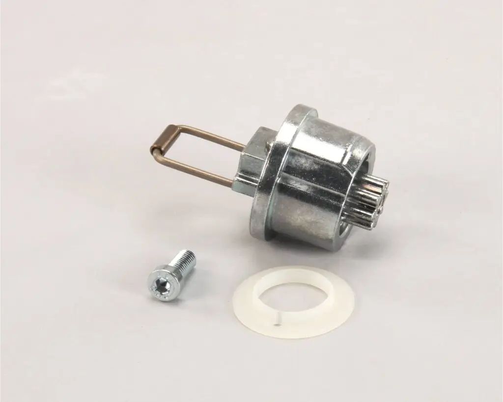 a metal part with a screw and a nut