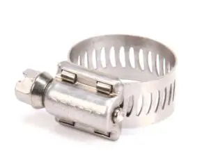 a metal hose clamp with a nut