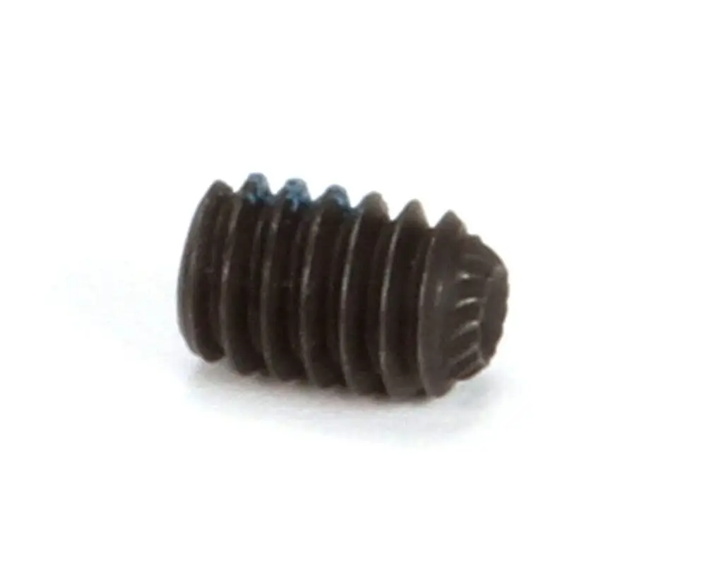 a black screw with blue spots